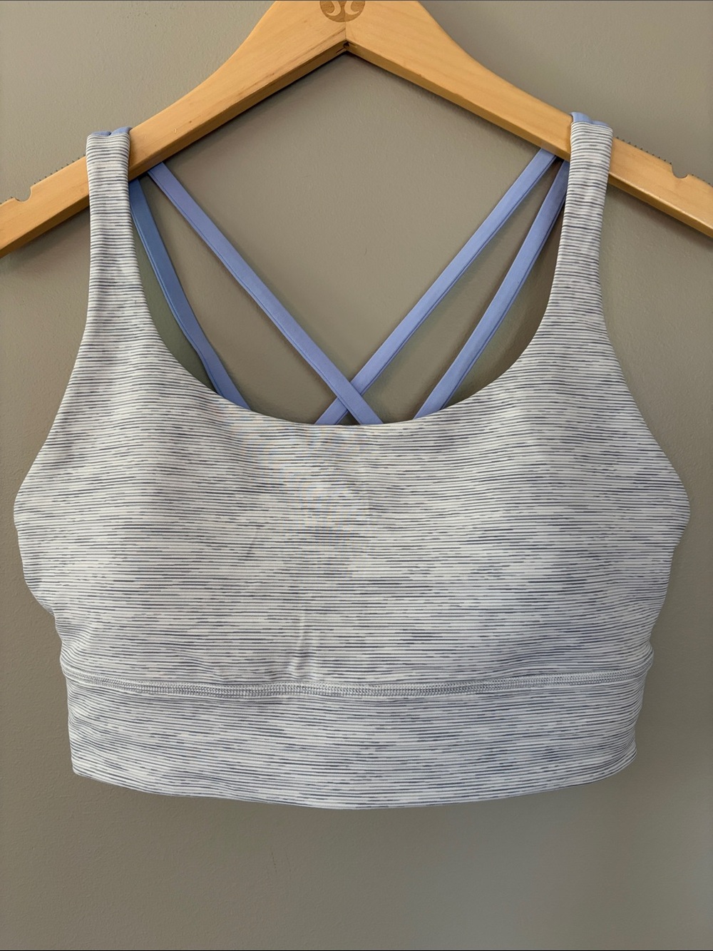 Lululemon Energy Bra Long Line Size 12 White Grey Blue Athletic Sports Bra